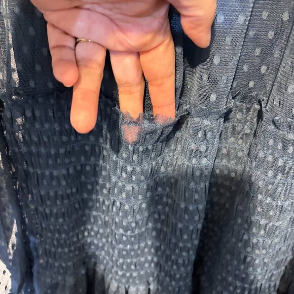 Maeve Anthropologie Samara Embroidered Blue Swiss Dot Smocked Ruffle Dress - Picture 13 of 13